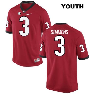 Youth Georgia Bulldogs NCAA #3 Tyler Simmons Nike Stitched Red Authentic College Football Jersey NEL3754HI